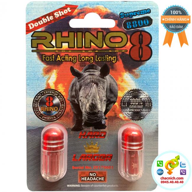 Vỉ 2 viên uống kéo dài thời gian quan hệ Rhino 8 supreme 8800