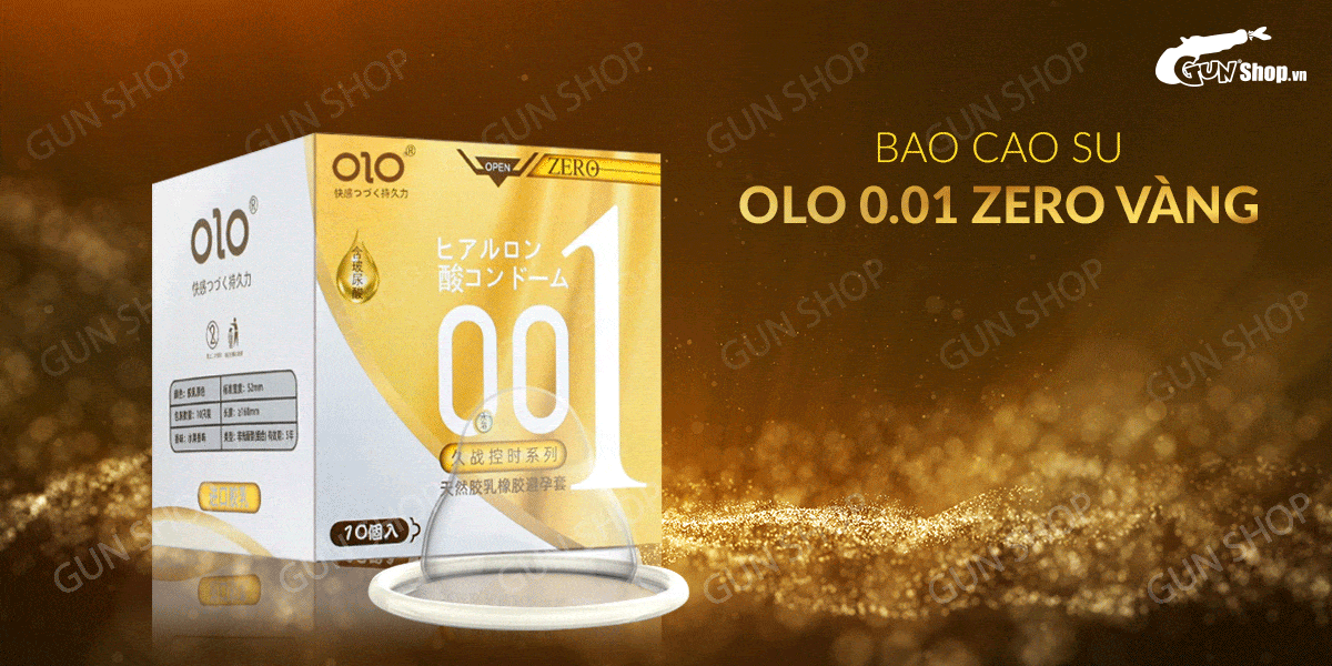 OLO Zero Vàng 0.01 siêu mỏng hạt gân hộp 10 bao cao su tốt