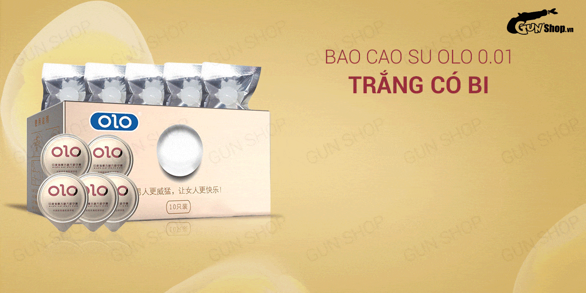 Bao cao su OLO 0.01 Trắng bi siêu mỏng, tăng kích thước, hộp 5 cái