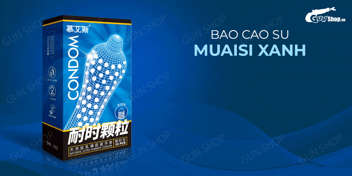Bao cao su Muaisi Xanh Dương Gel Gai Siêu Mạnh Hộp 10 Cái