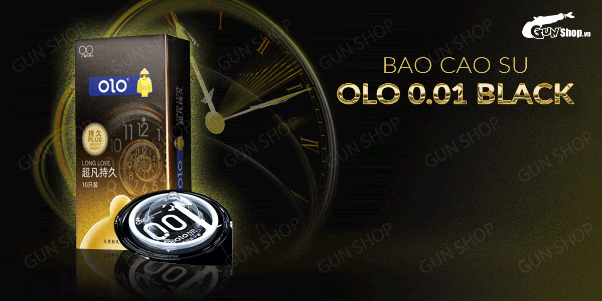 Bao cao su OLO siêu mỏng 0.01 Black kéo dài hưng phấn 10 cái