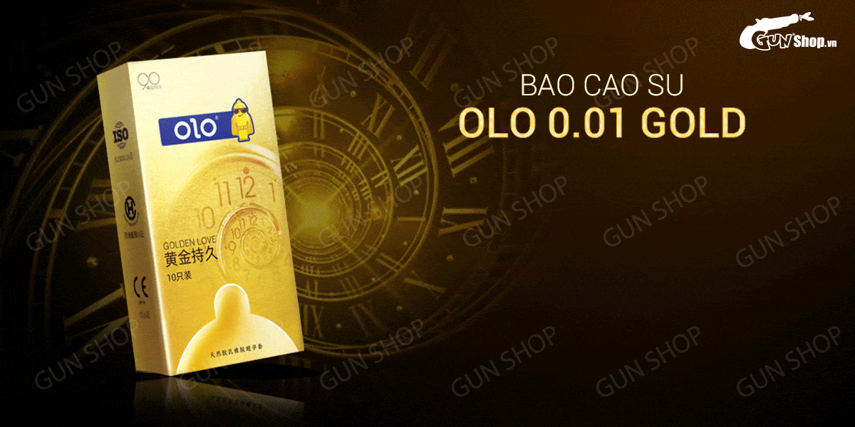 Bao cao su OLO 0.01 Gold siêu mỏng hộp 10 cái tăng khoái cảm
