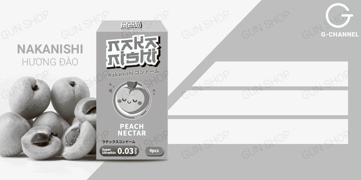 Bao cao su Nakanishi 0.03mm siêu mỏng hương đào hộp 4 cái