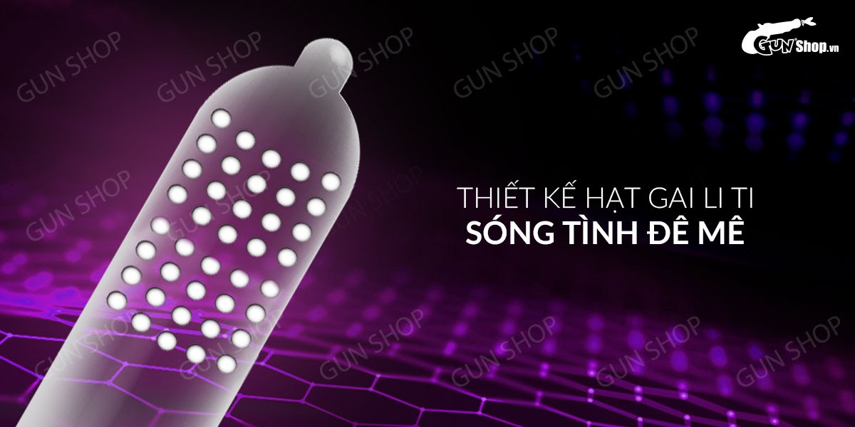 Bao cao su Muaisi 0.03 siêu mỏng hạt kích thích hộp 12 cái