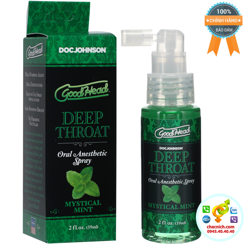 Chai xịt Doc Johnson Deep Throat Mint hỗ trợ quan hệ lâu bền