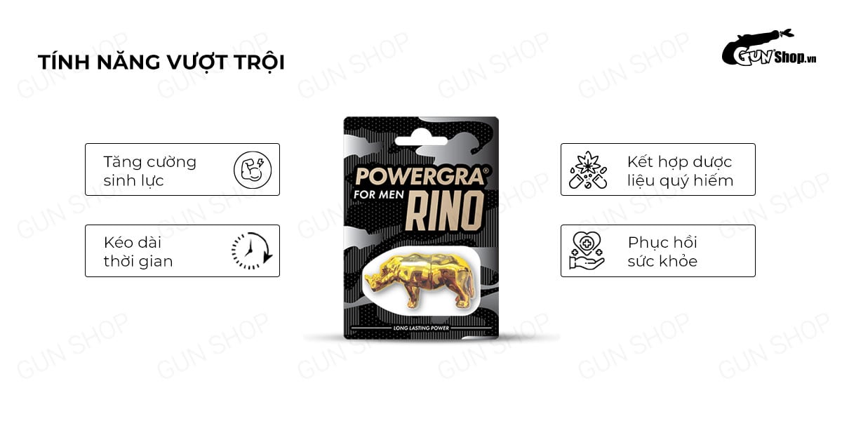 Đại lý Viên uống phục hồi sinh lý kéo dài thời gian Powergra For Men Rino - Vỉ 1 viên  hàng mới về