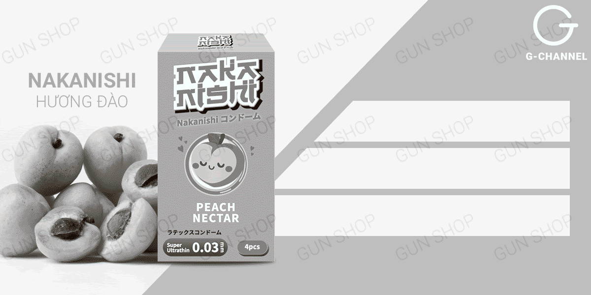  Phân phối Bao cao su Nakanishi - Siêu mỏng 0.03mm - Hương đào - Hộp 4 cái giá tốt