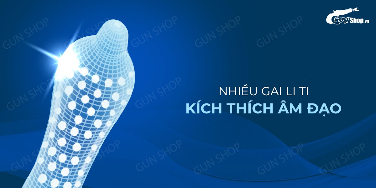 Bao cao su Muaisi Xanh Dương Gel Gai Siêu Mạnh Hộp 10 Cái