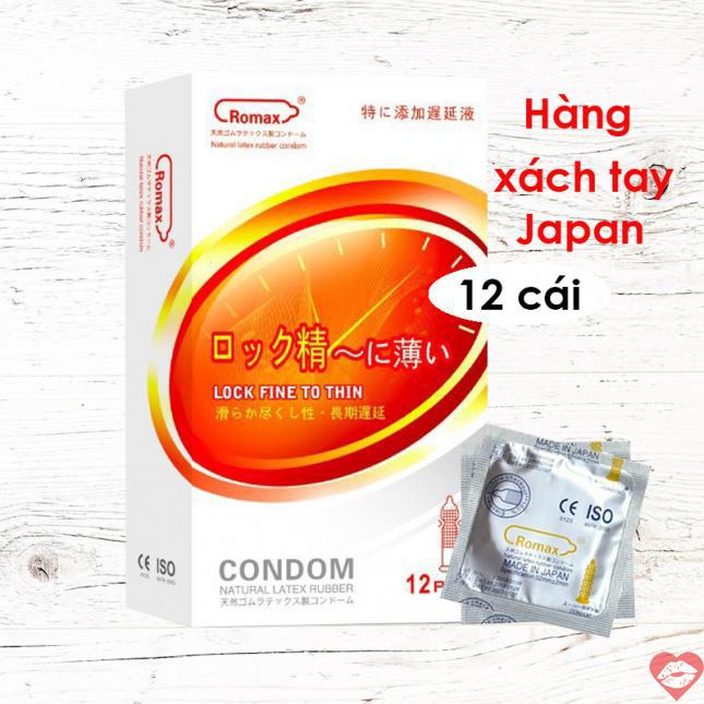 Bảng giá Bao cao su Romax Lock Fine To Thin hộp 12c gân gai của Nhật Bản hàng mới về